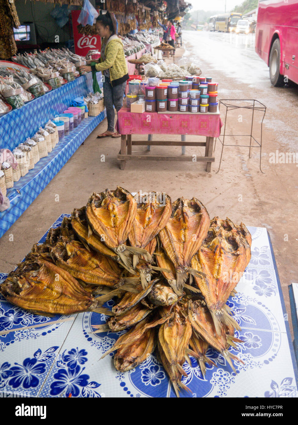 A dried fish market at the side of the road in Laos Stock Photo Alamy