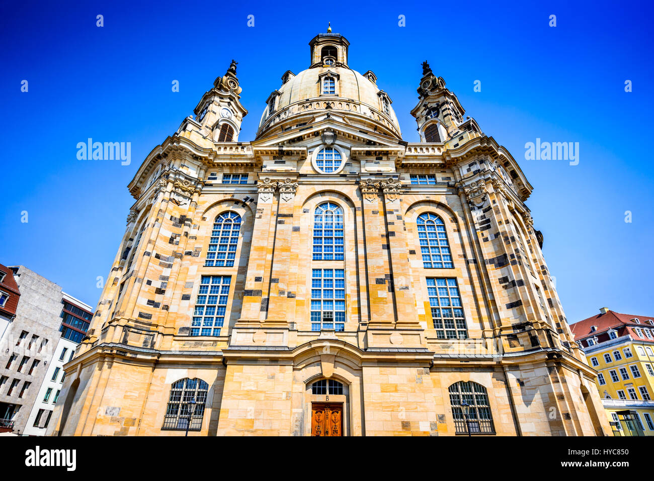 Dresden, Germanu. Neumarkt Square at Frauenkirche (Our Lady church) in the center of Old town, Saxony. Stock Photo