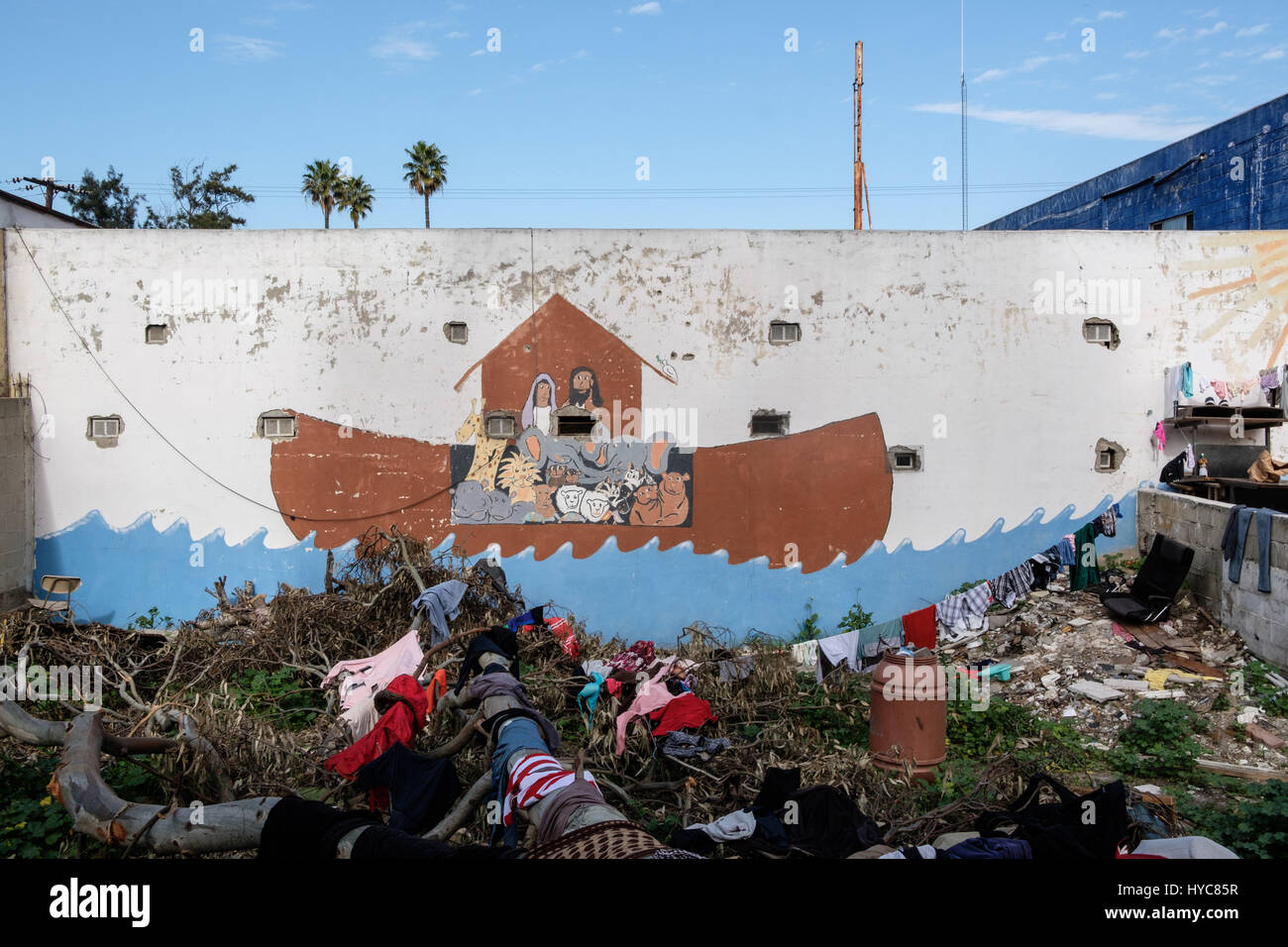 Shelter for Haitians. Tijuana, Mexico -  14/02/2017  -  Mexico / Baja California / Tijuana  -  Most shelters housing the Haitian community are converted churches, led by pastors that have responded to the crisis by offering such spaces as housing for large numbers of people. Before the large-scale migration of the Haitian community began in earnest during 2016, many pastors had little to no experience in running spaces set up like this, usually taking on these roles without any formal support.   -  Alexandre Afonso / Le Pictorium Stock Photo