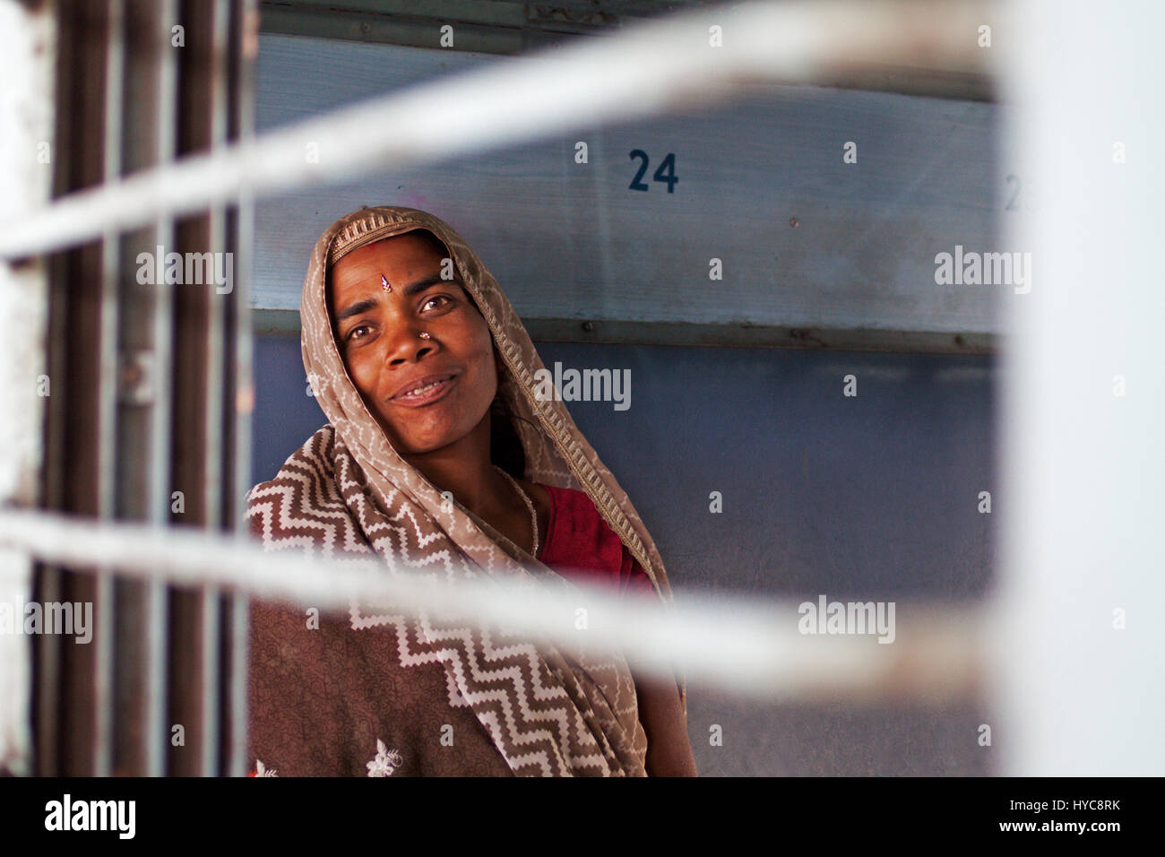 woman from window train, agra, uttar pradesh, Asia, India Stock Photo