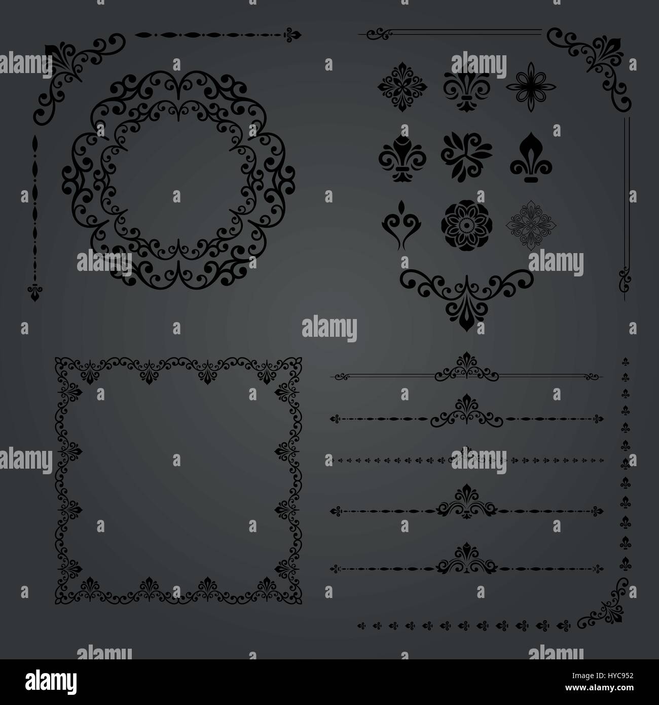 Vintage Set of Vector Horizontal, Square and Round Elements Stock ...