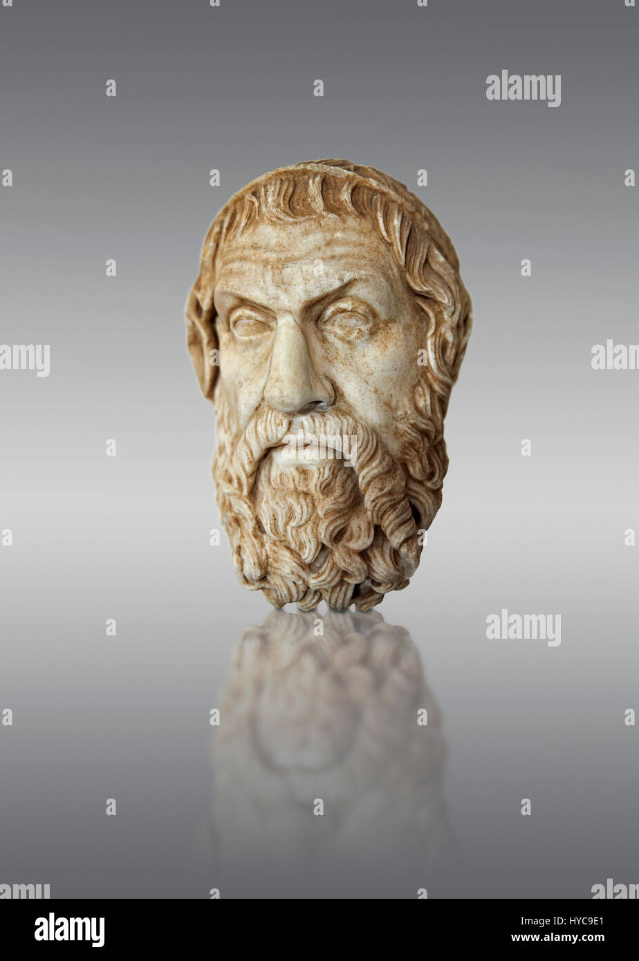 Roman marble sculpture bust of Sophocles, Farnese Type, 1st century AD copy from an original 4th century BC Hellanistic Greek original, inv 6413, Muse Stock Photo