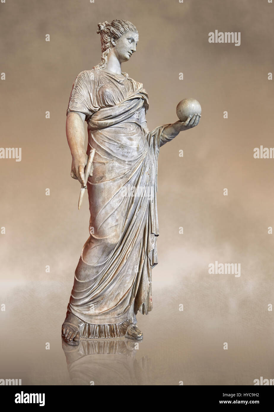 Second century AD Roman statue of Urania holding, the muse of atronomy