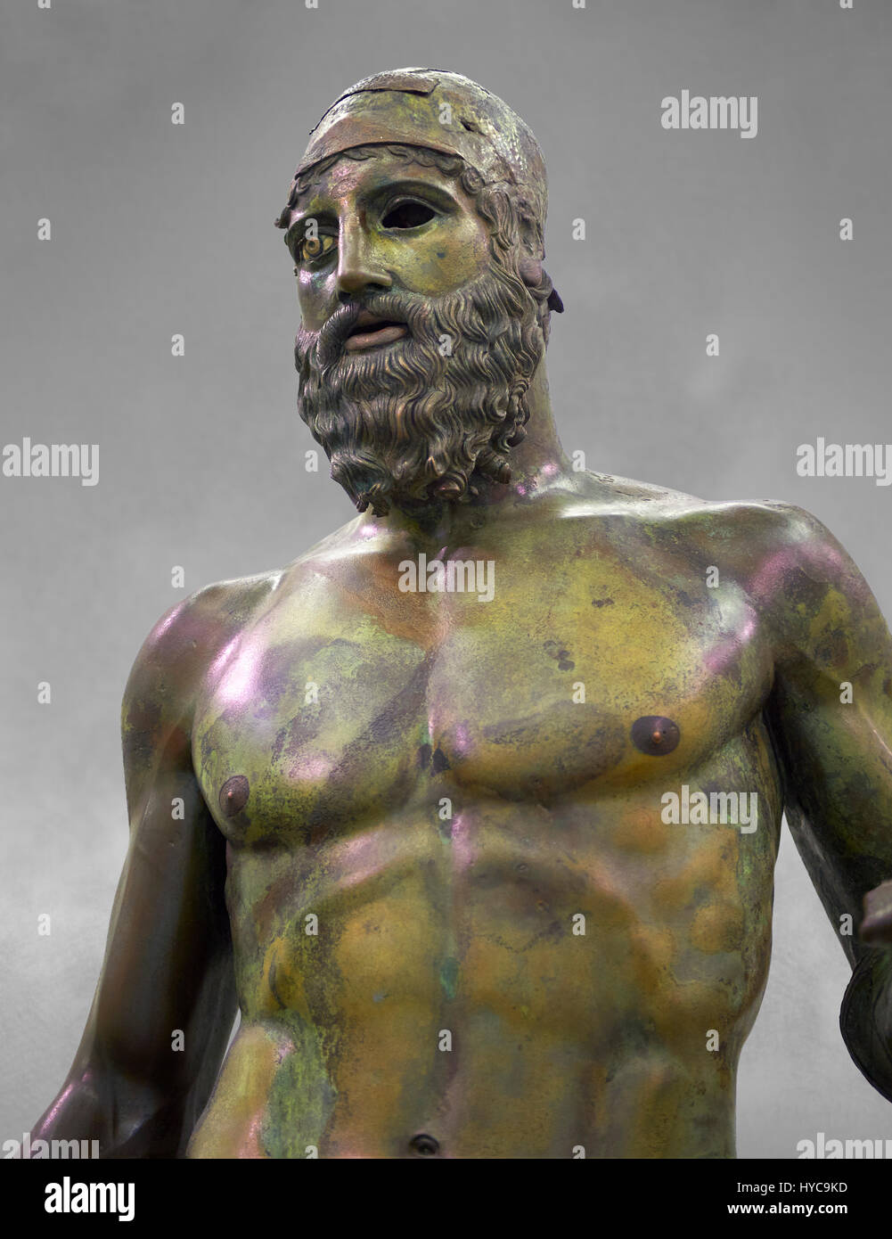 The Riace bronze Greek statues cast about 460 BC. Museo Nazionale della Magna Grecia,  Reggio Calabria, Italy. Stock Photo