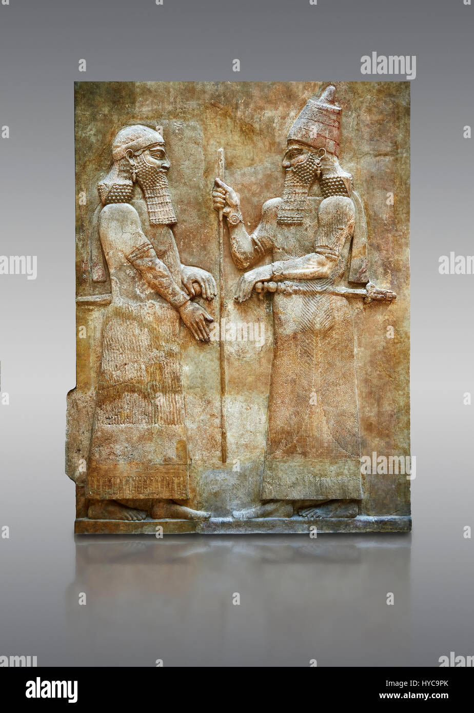 Saron Sign Stone relief sculptured panel of Saron II and a dignitary. Facade L ...