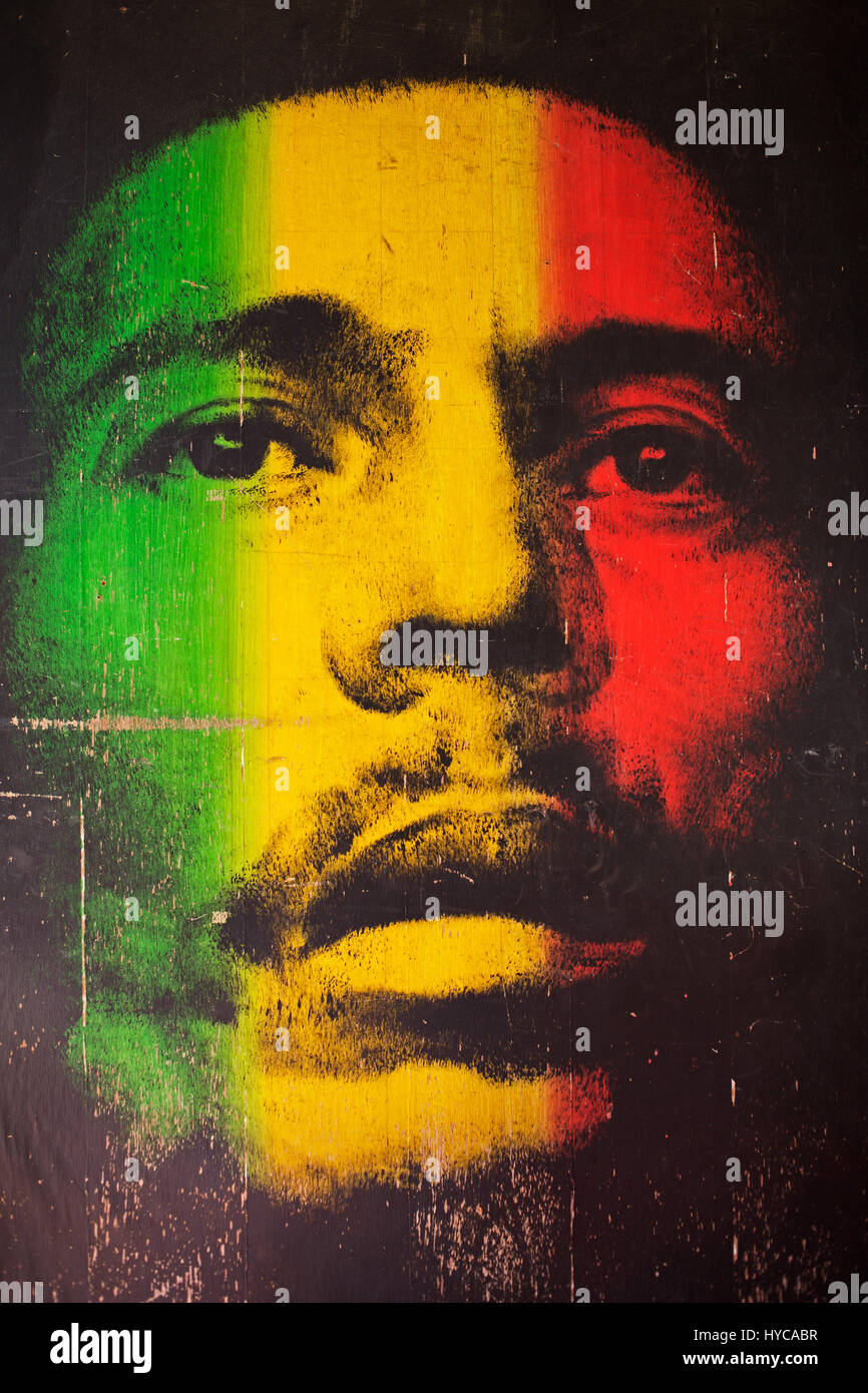 Bob Marley mural, Robert Nesta Marley, OM, Jamaican singer, musician, songwriter, Chiang Mai, Thailand, Asia Stock Photo