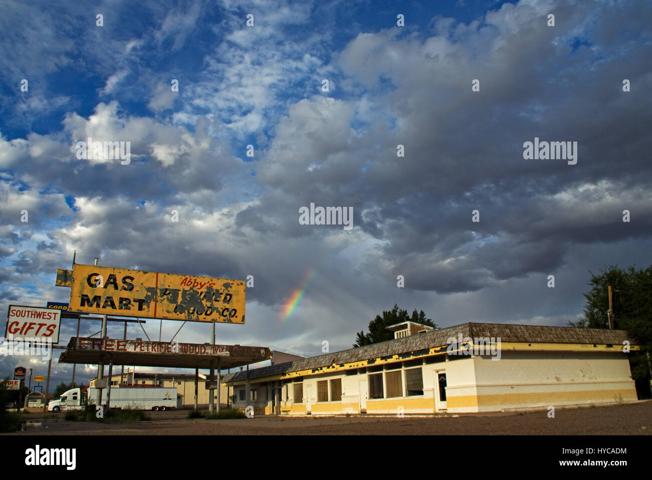 gas stations and rainbow, arizona, united states of america Stock Photo