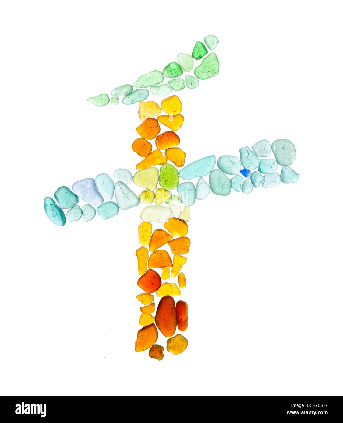 Chinese character qian thousand, sea glass mosaic on white Stock