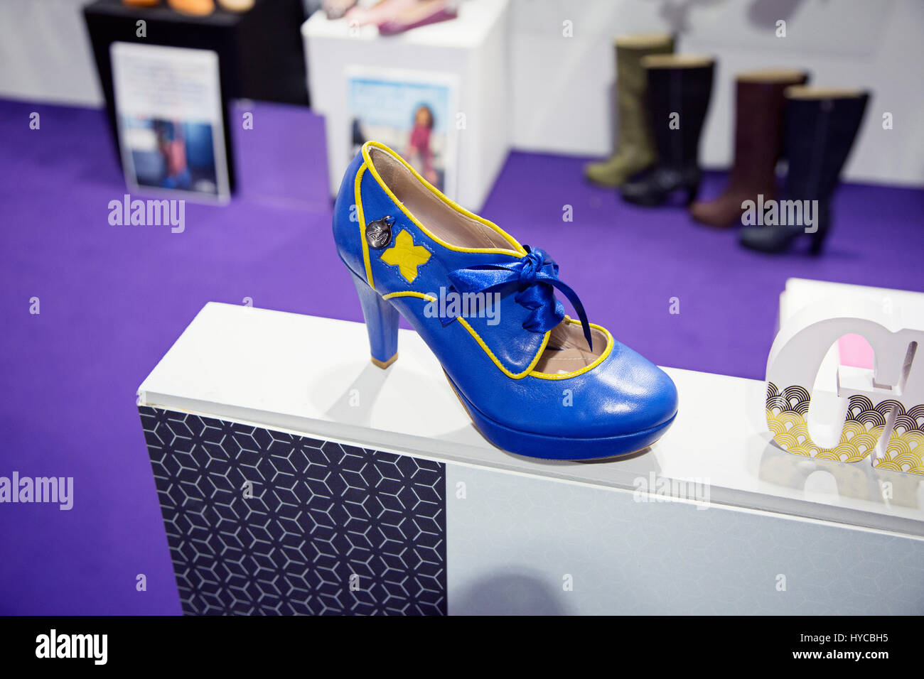 Milano the Micam footwear fair collection of luxury branded shoes and