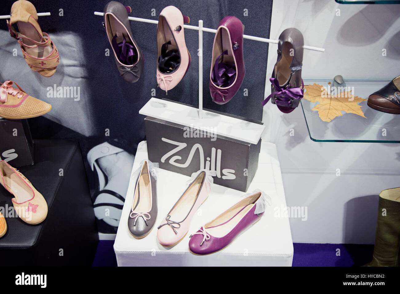 Milano the Micam footwear fair collection of luxury branded shoes and