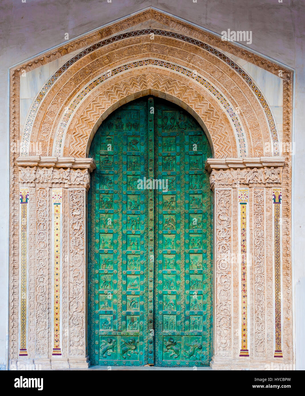 bronze door, the facade of the cathedral of Monreale, Sicily - Italy Stock Photo