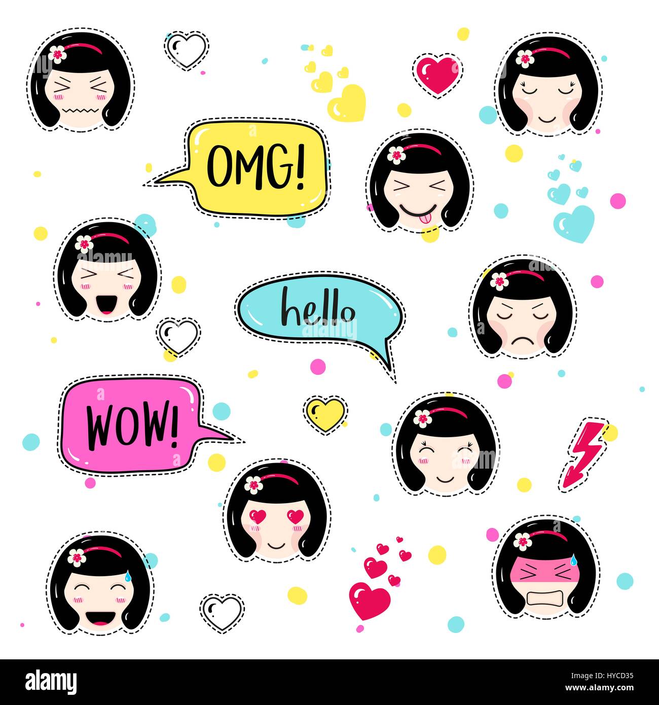 Set of cute patch badges kawaii anime style Stock Vector Image &amp; Art ...