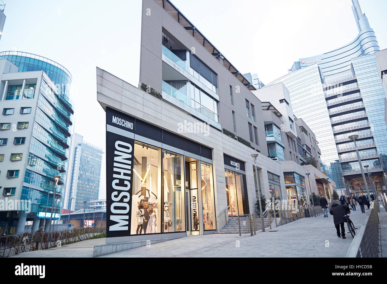 Milano new fashion district: Moschino and Dsquared luxury shop window,  travel destination Porta Garibaldi, Milano Stock Photo - Alamy