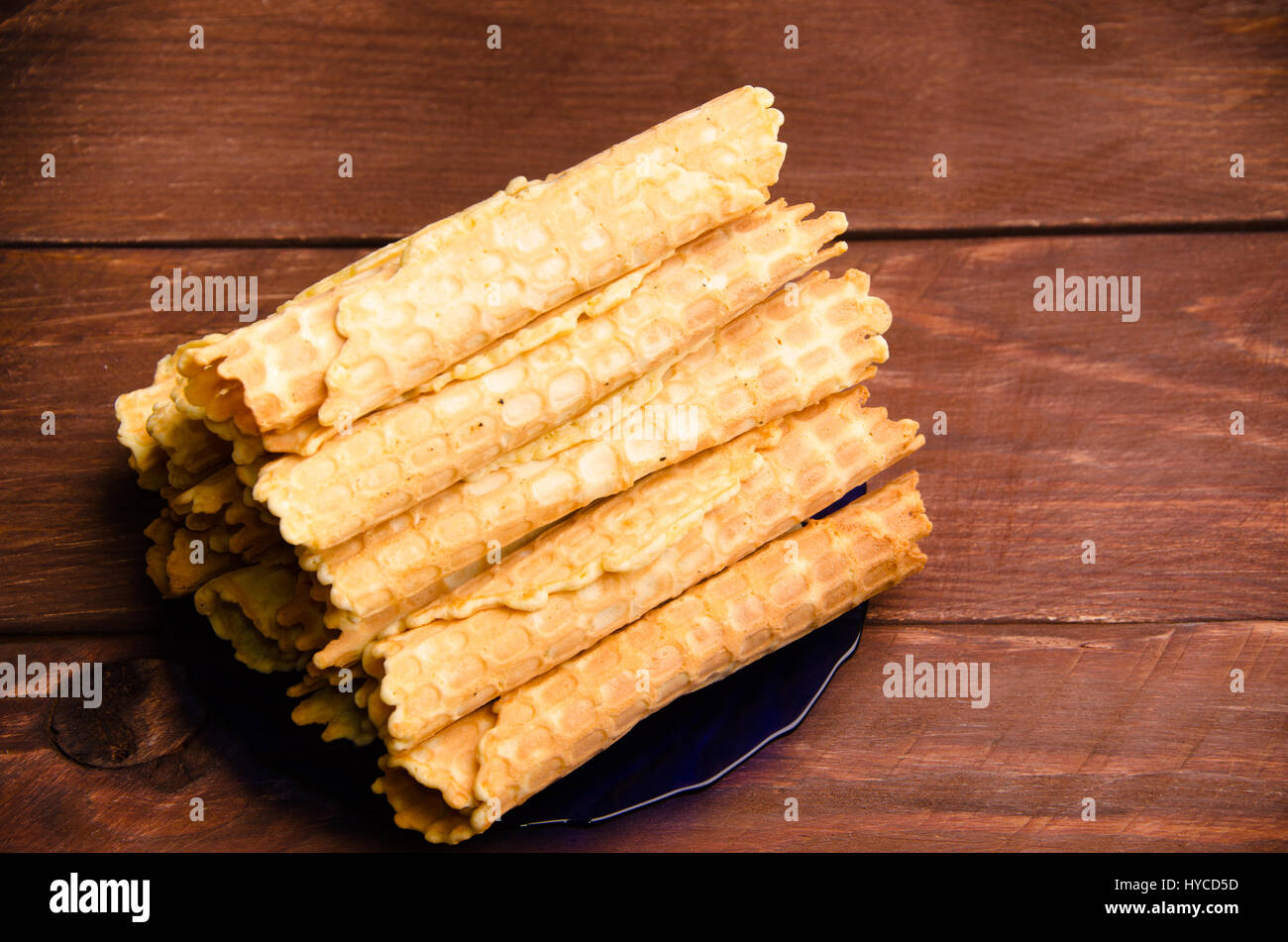 waffles on wooden boards. delicious waffles. fresh pastries Stock Photo