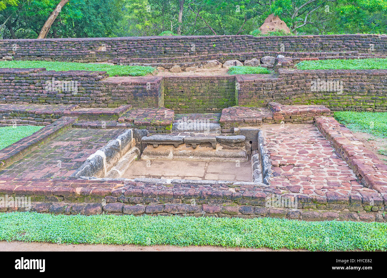 The ruins of the ancient town at Sigiriya archaeological site, the famous landmark of Matale district, Sri Lanka. Stock Photo