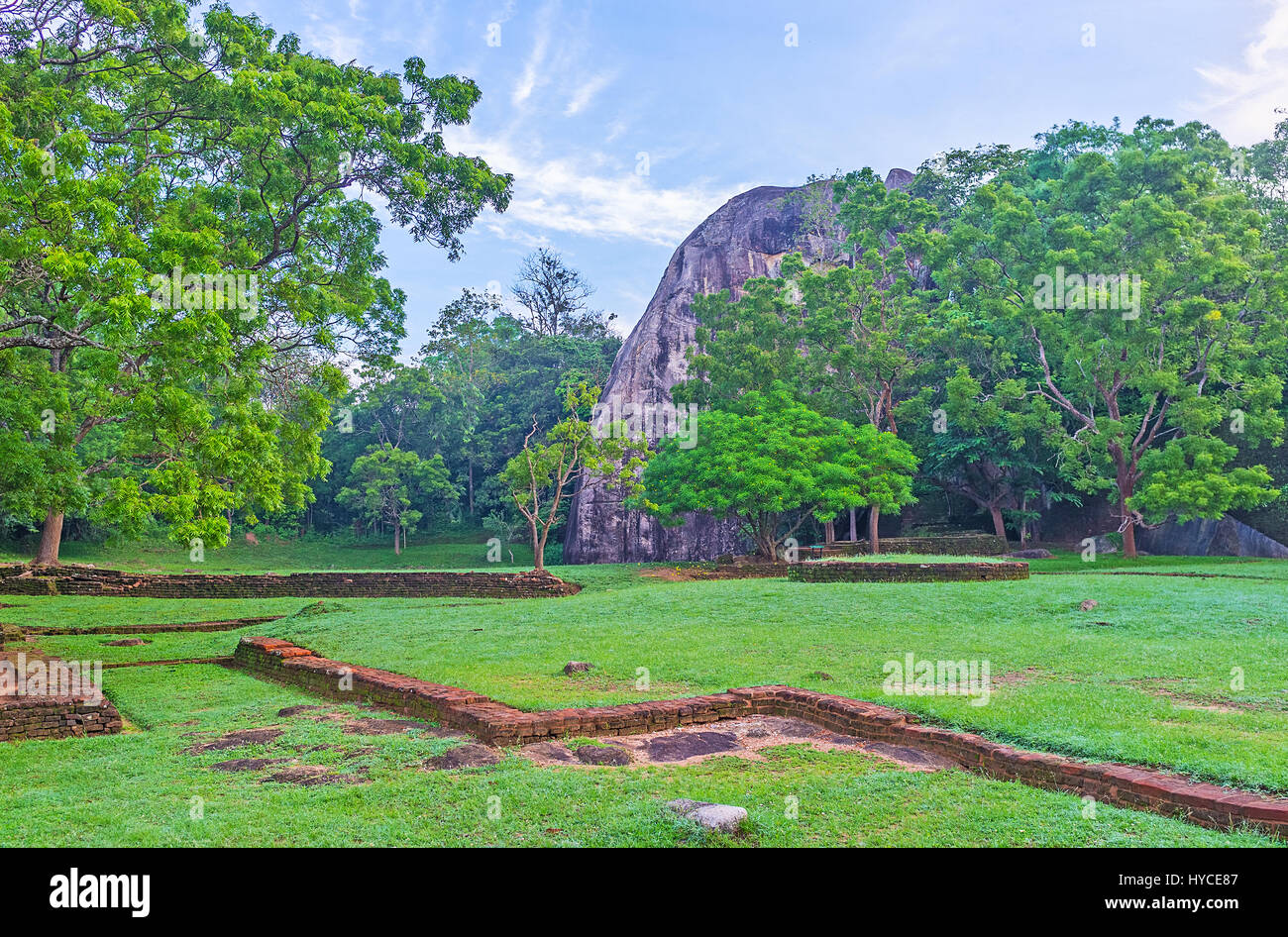 The walk among the ruins of the ancient town at Sigiriya archaeological site, Sri Lanka. Stock Photo