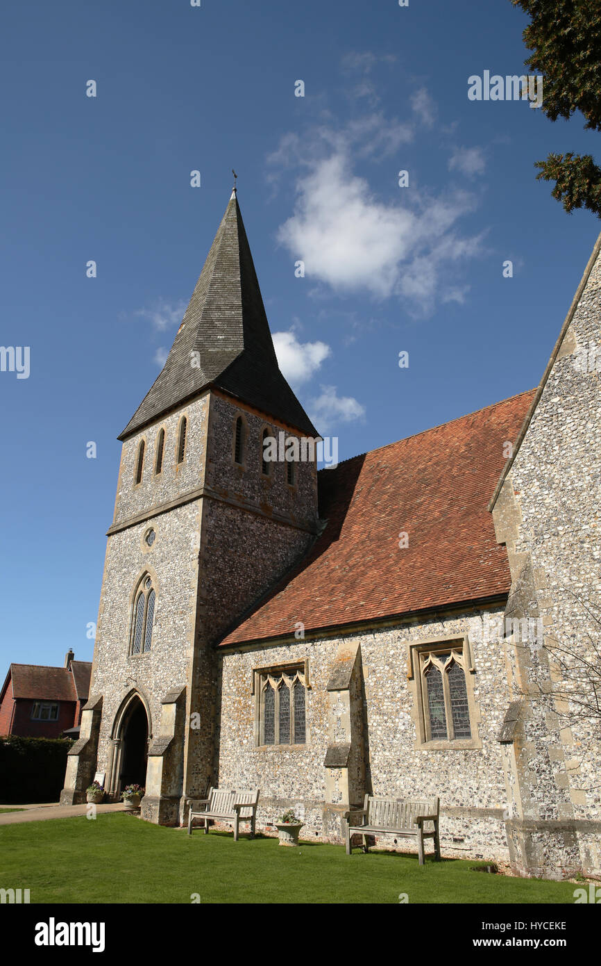 Saint Peter's Church Stockbridge. Portrait shot on a clear spring day of the village church in this small Hampshire town. Stock Photo