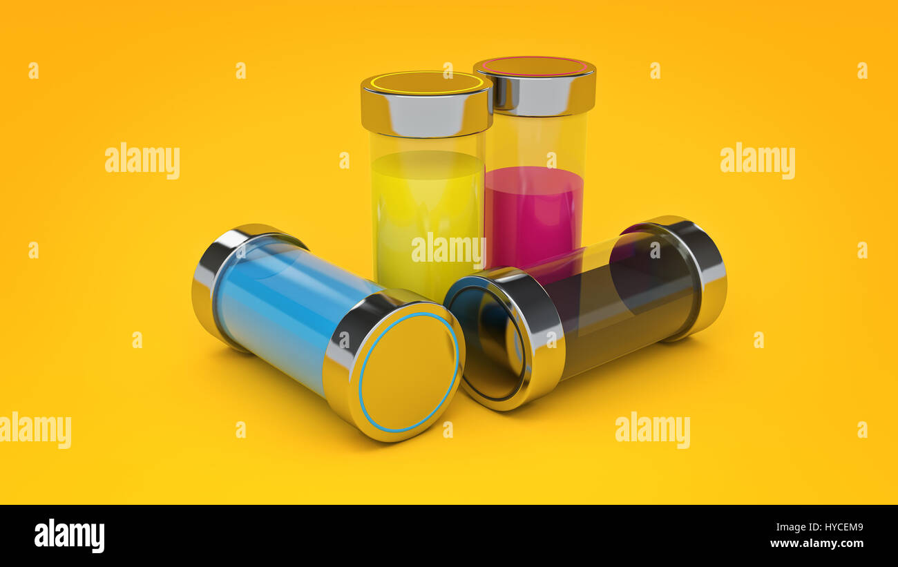 concept cmyk print cartridge, 3d Rendering Stock Photo - Alamy