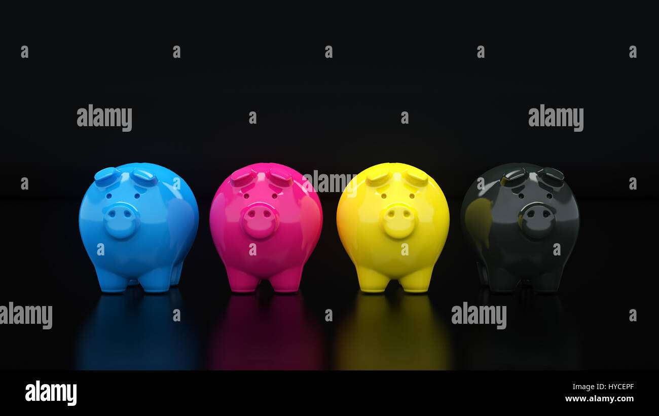concept Piggy bank CMYK. 3d Rendering Stock Photo - Alamy