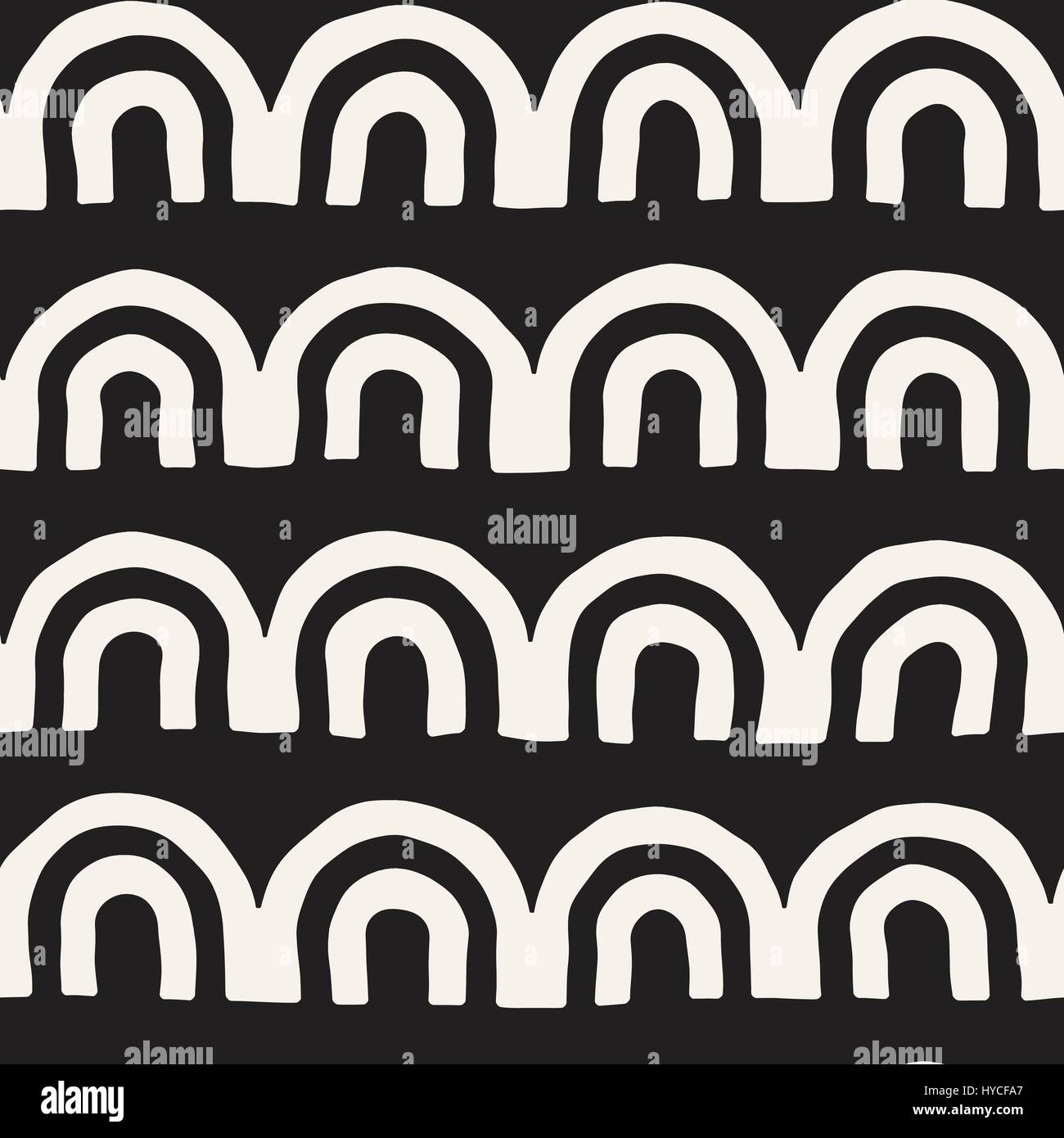 Monochrome minimalistic tribal seamless pattern with arc lines. Vector ...