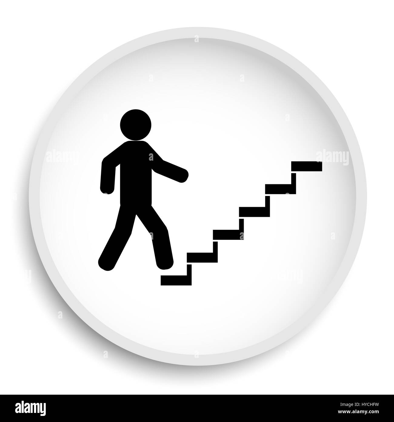 Businessman on stairs - success icon. Businessman on stairs - success website button on white background. Stock Photo