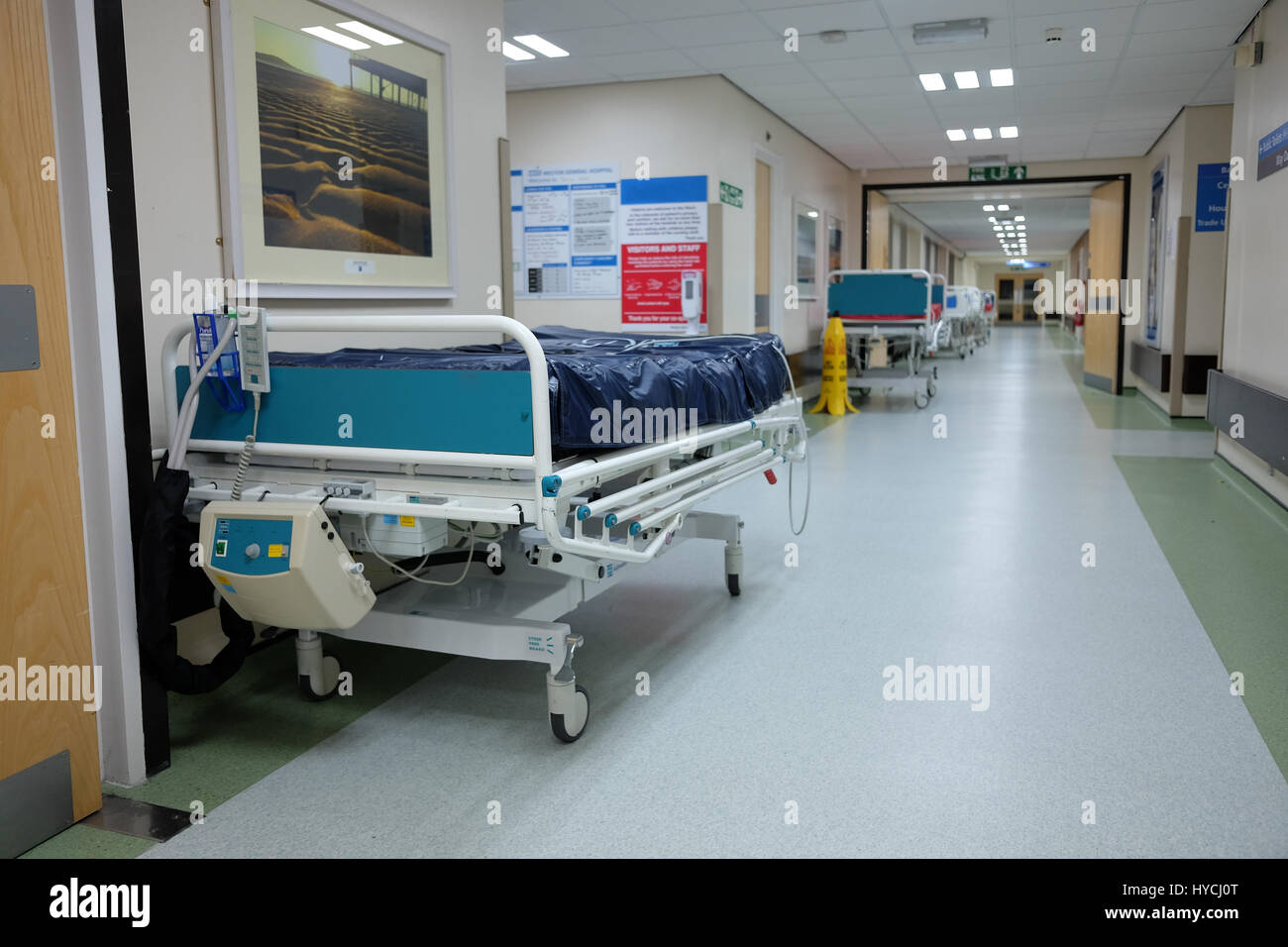 30th March 2017 Line on empty hospital beds in a modern British NHS