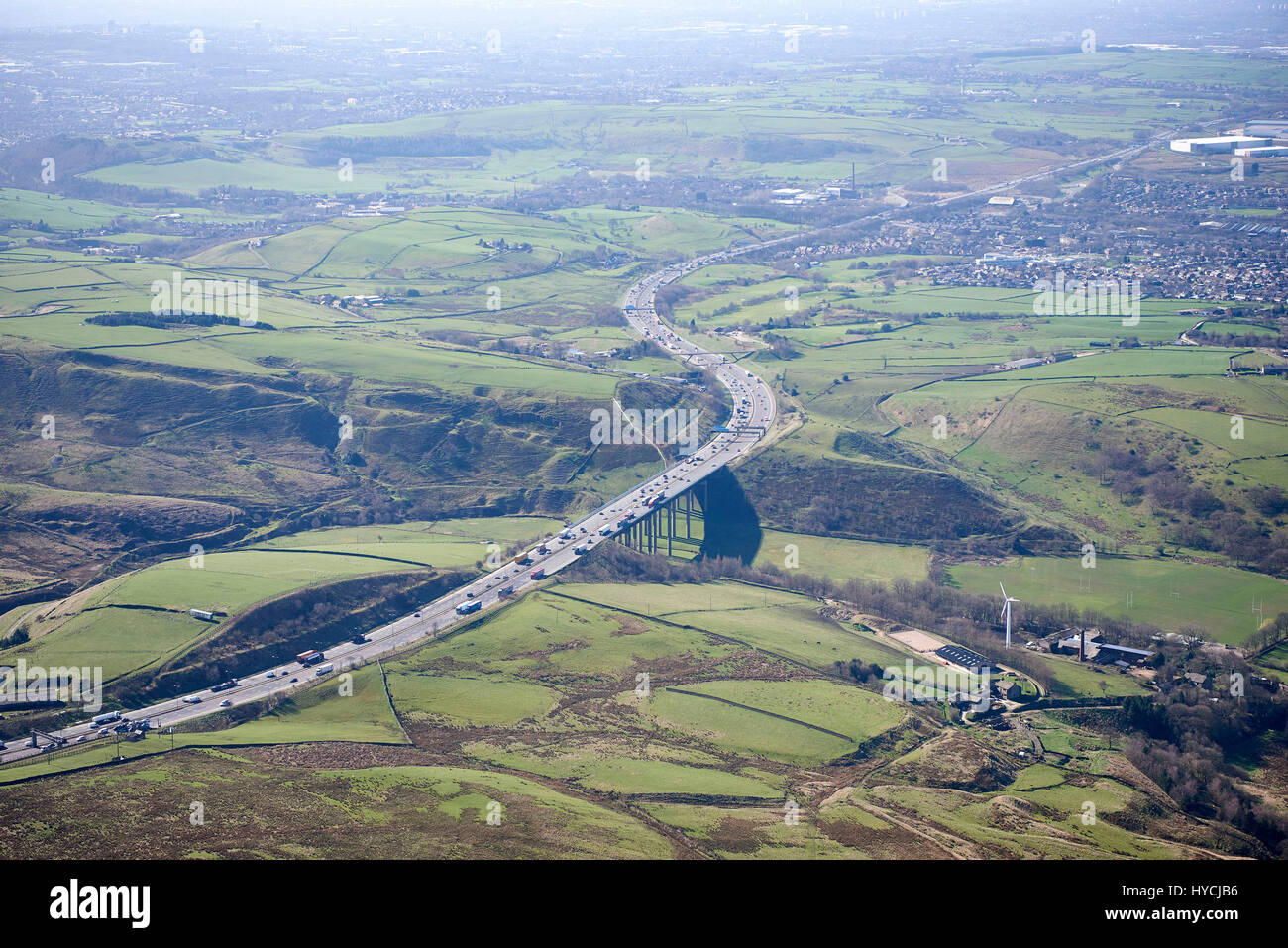 Rakewood Viaduct on the M62, near Rochdale, North West England Stock Photo