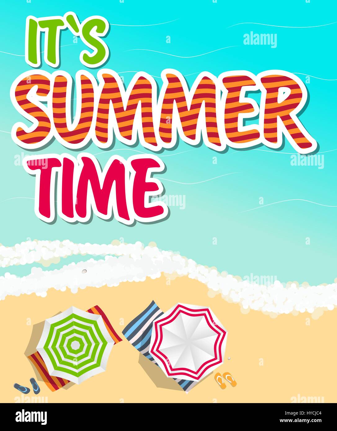 Summer Time Background. Sunny Beach in Flat Design Style Vector Stock ...
