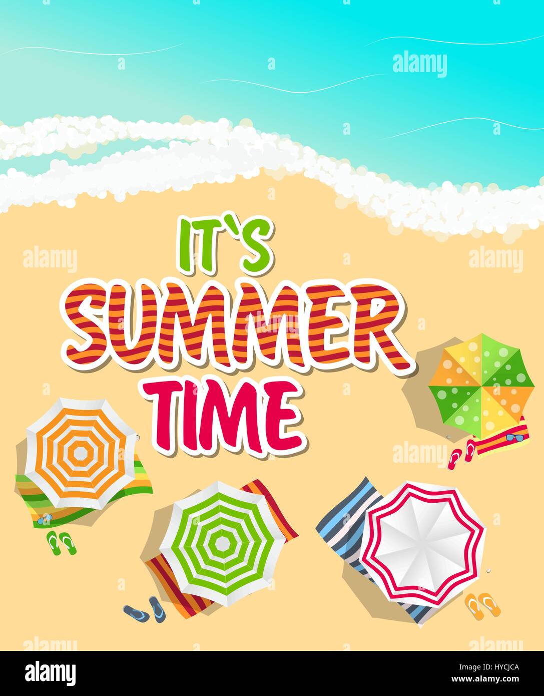Summer Time Background. Sunny Beach in Flat Design Style Vector Stock ...