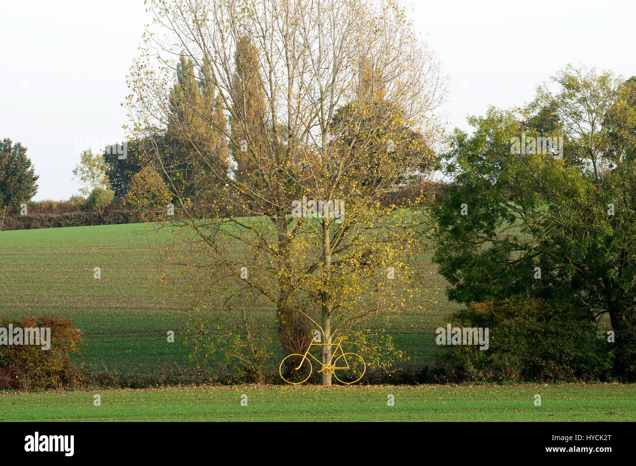 Sculpture of a vintage bicycles near the B1120 road between Framlingham and Badiningham, Suffolk, UK. Stock Photo