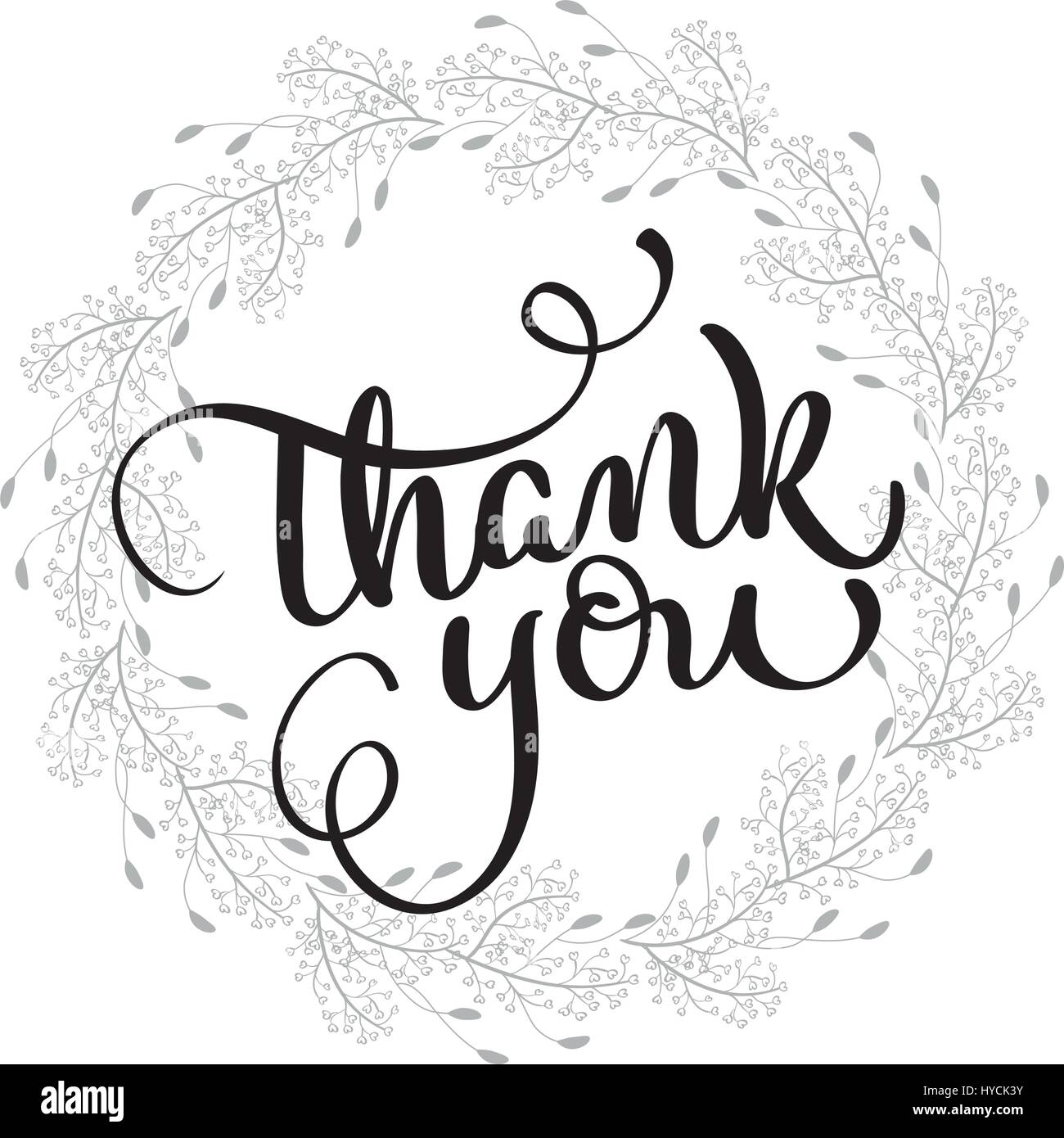 Thank you text with round frame on background. Calligraphy lettering ...