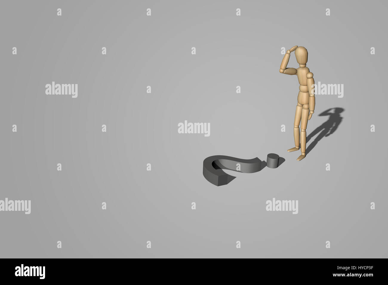 3D render wooden dummy looking question mark Stock Photo Alamy