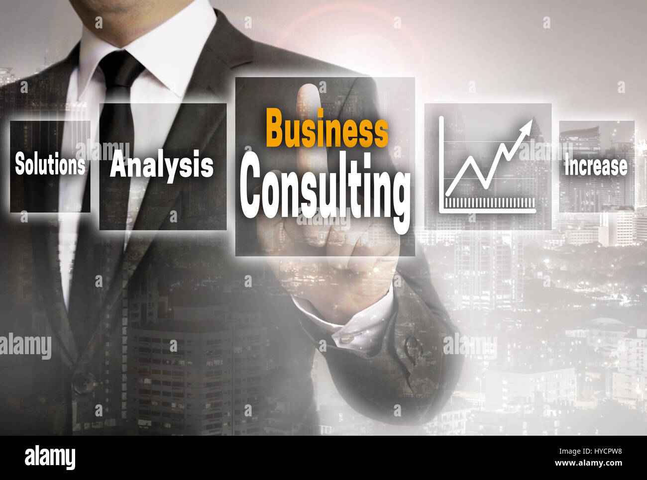 Business consulting businessman with city background concept. Stock Photo