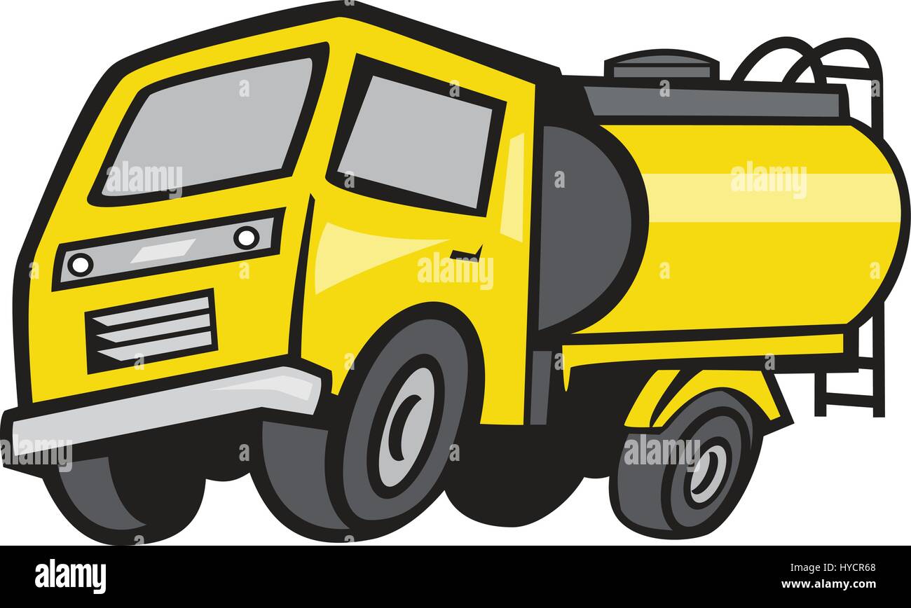 Illustration of a baby tanker or 4 wheel midi fuel tanker viewed from front set on isolated white background done in cartoon style. Stock Vector