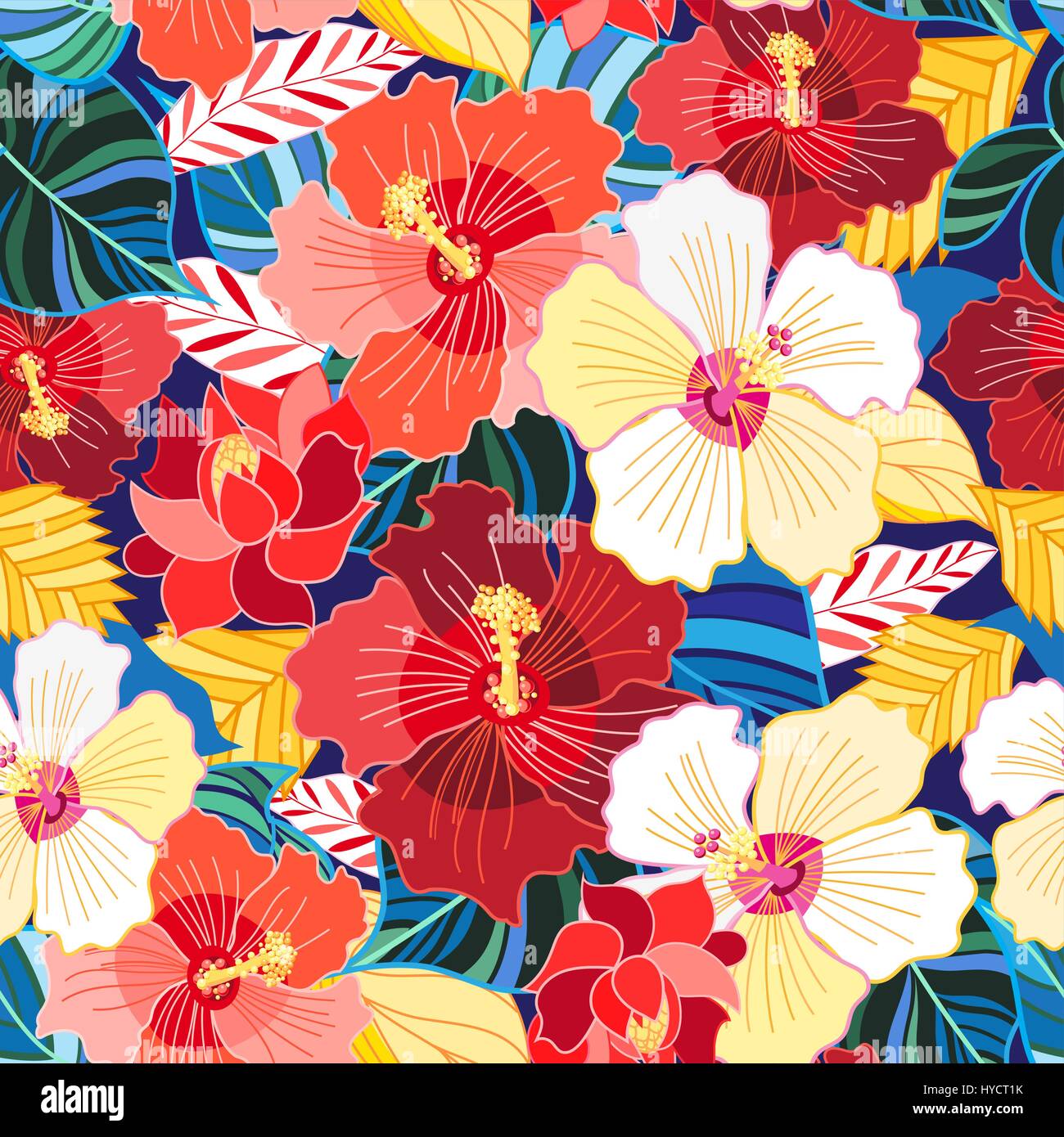 Seamless pattern of hibiscuses Stock Vector
