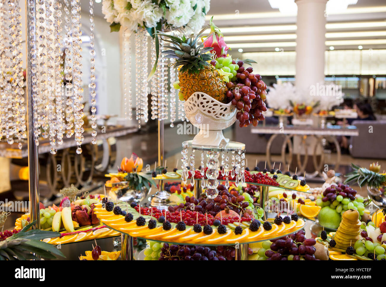 Table setting fruits at the wedding reception Stock Photo Alamy