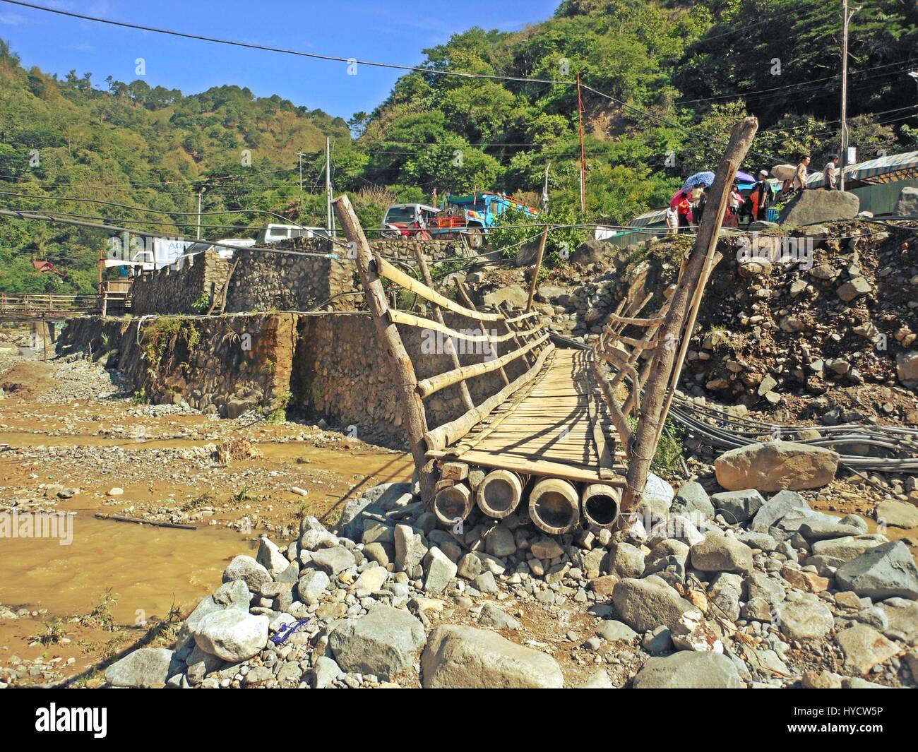 a bamboo bridge across a river in Itogon, Benguet, Philippines Stock Photo