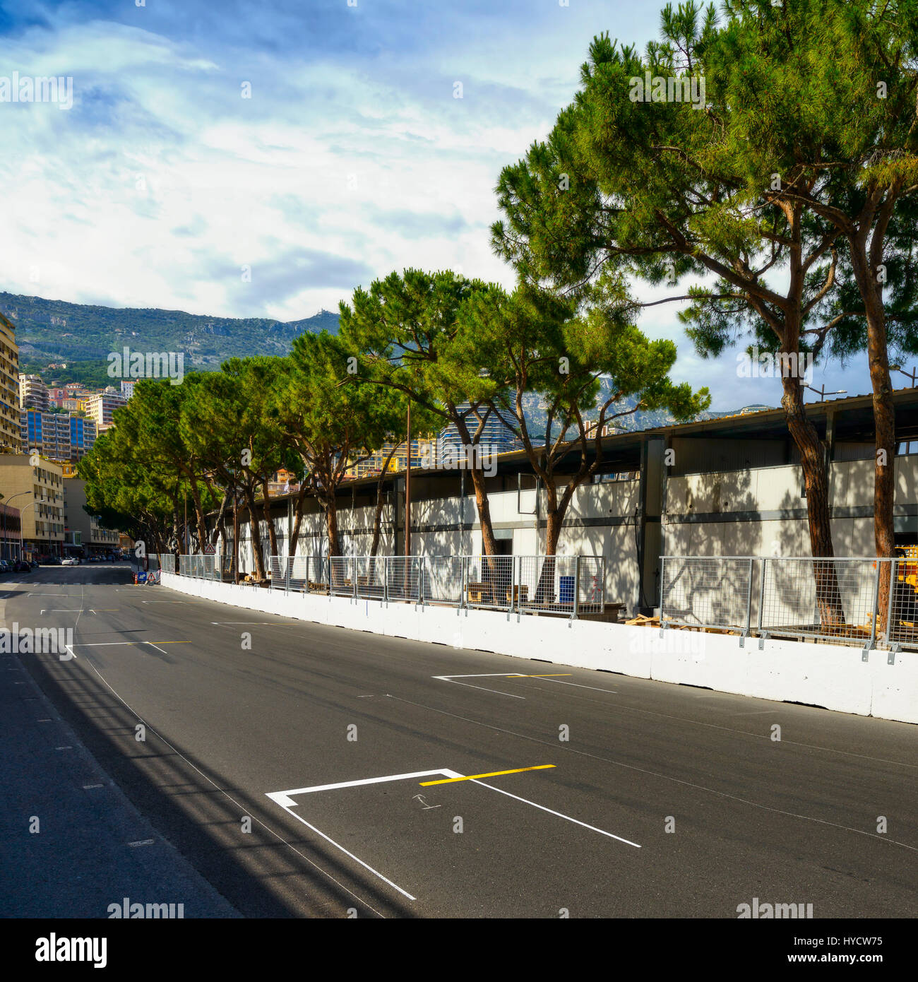 Starting grid asphalt on Monaco Montecarlo race Grand Prix street circuit Stock Photo