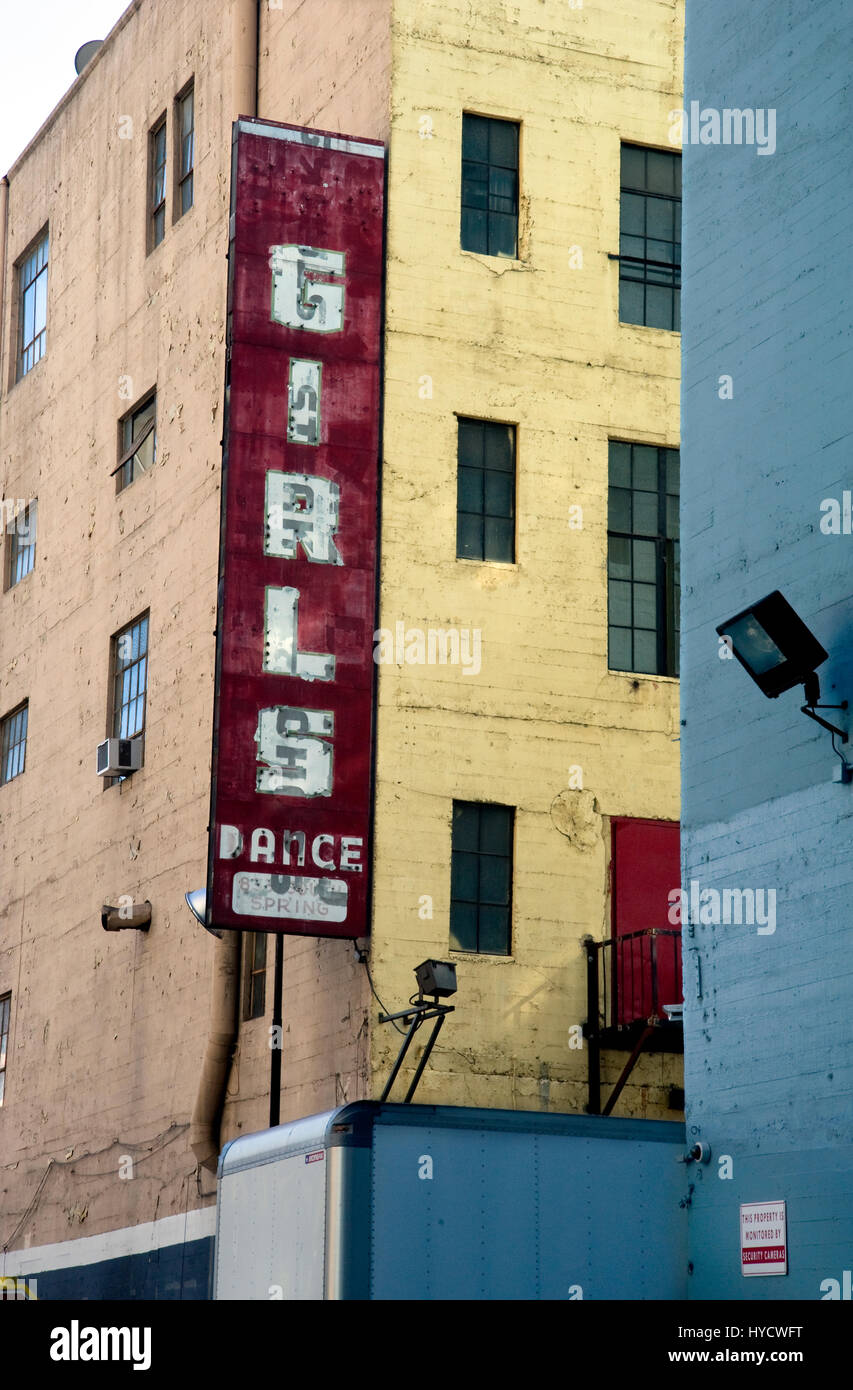 Girls Dance sign from another era in downtown Los Angeles, CA Stock Photo
