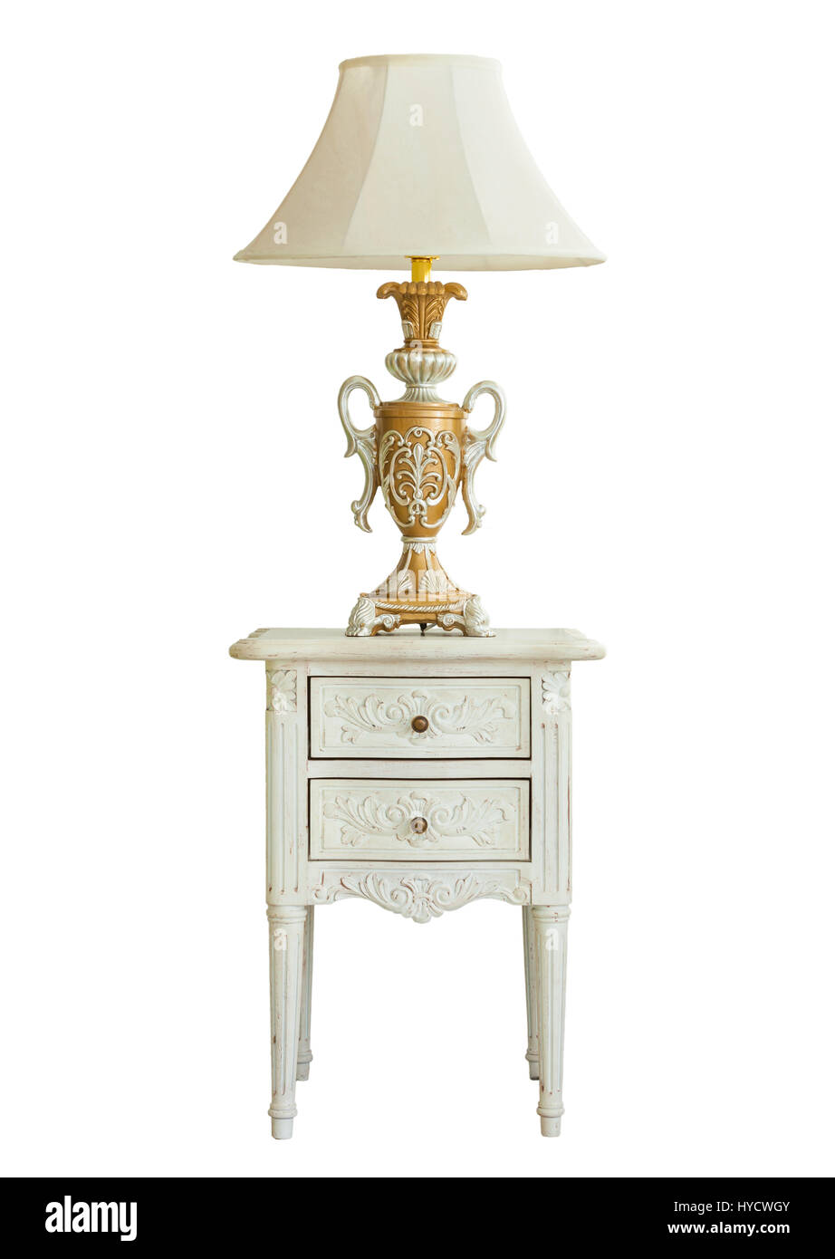 Vintage Luxury lamp on table isolated on white background Stock Photo