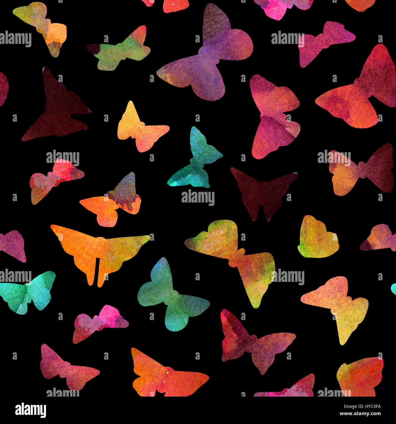Seamless print with many watercolor butterflies on black Stock Photo ...