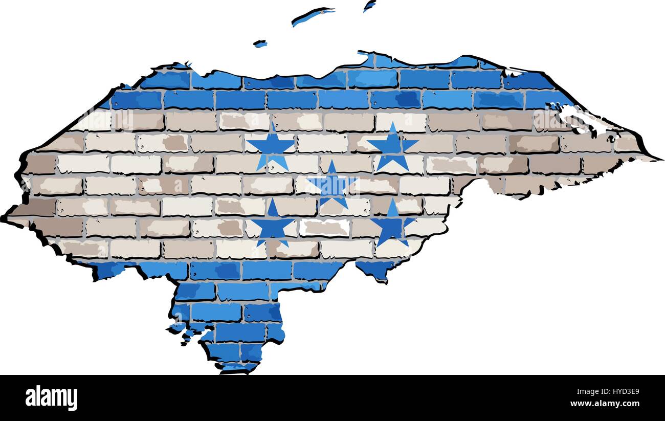 Honduras map on a brick wall - Illustration,   Honduras's map with flag inside,  Grunge map and Hondurasian national flag on a brick wall Stock Vector