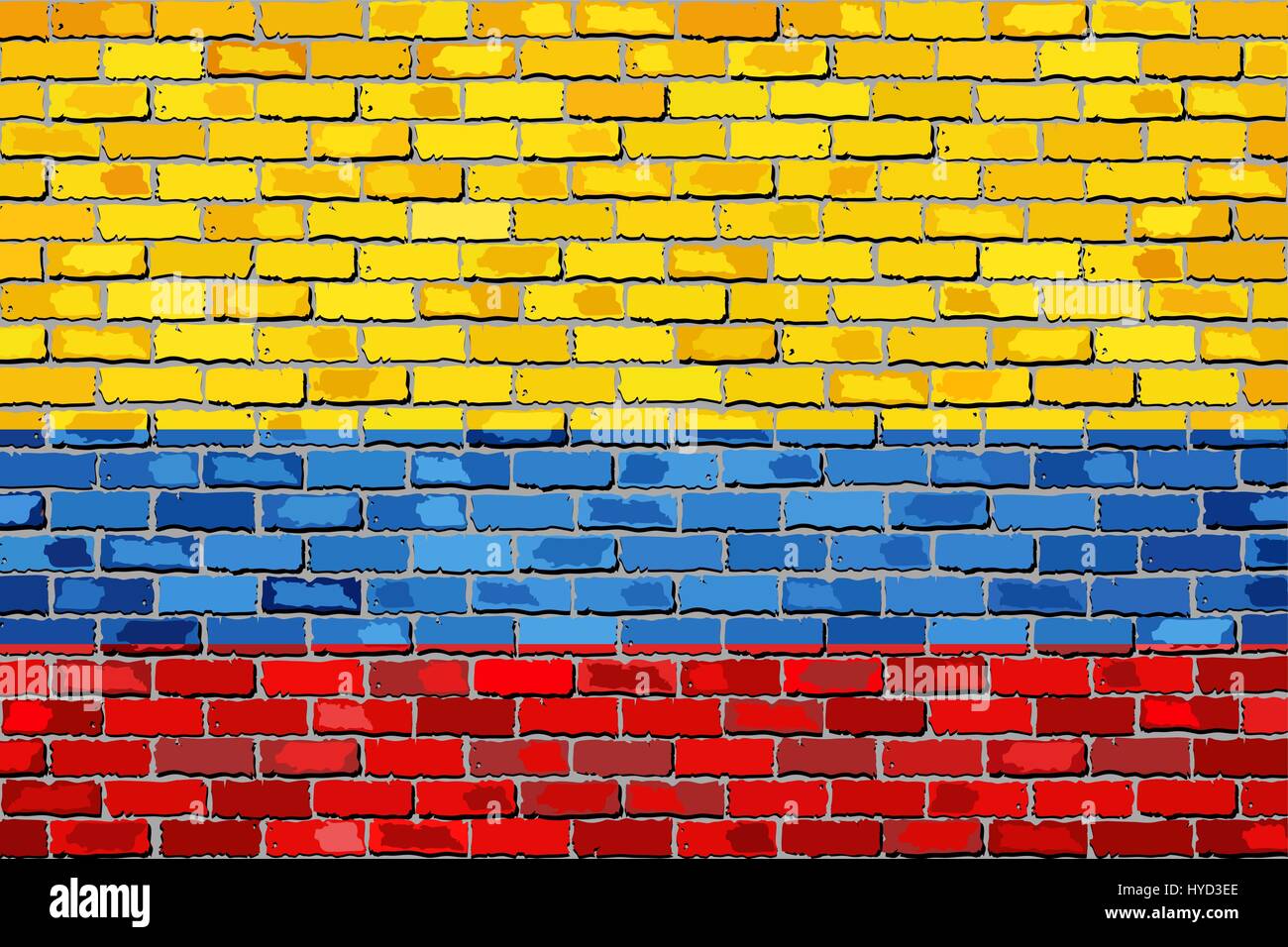 Flag of Colombia on a brick wall - Illustration,  Colombian Flag painted on brick wall, Colombia flag in brick style Stock Vector