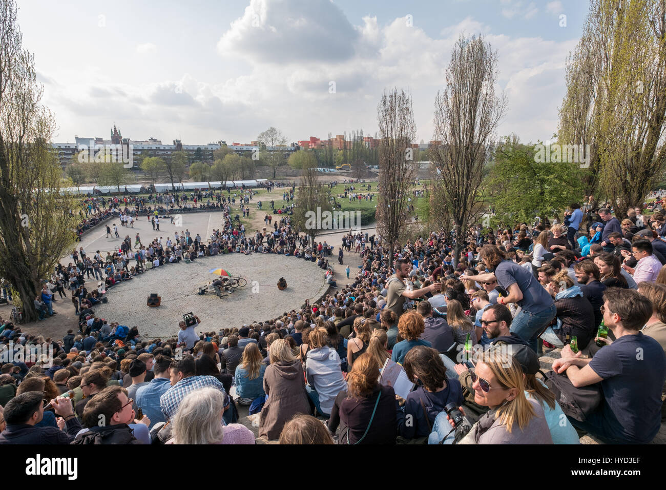 Berlin, Germany april 02, 2017 People at Mauerpark watching the