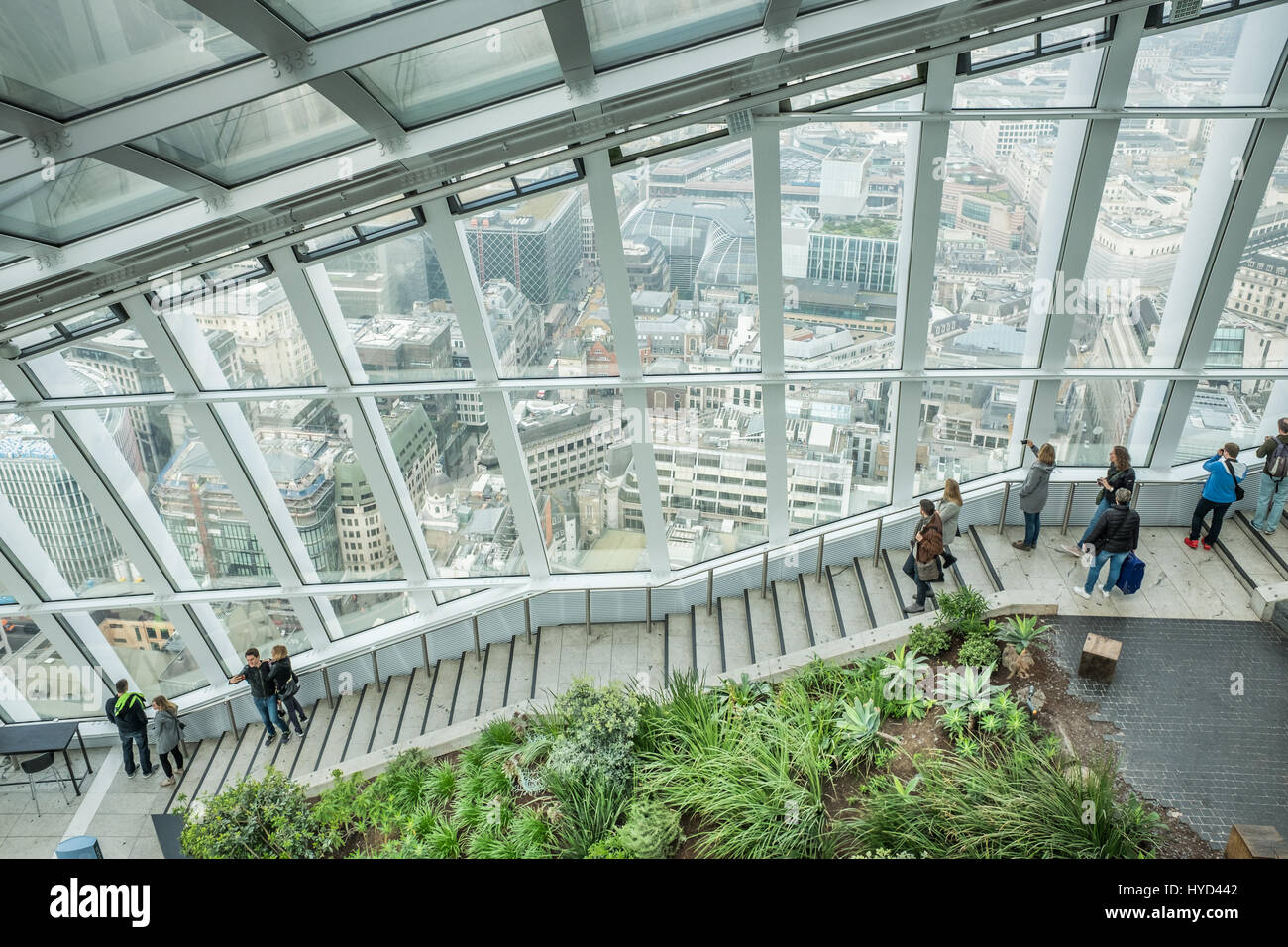 Staircase along the side of the Sky Gardens at the Walkie-Talkie building, 20 Fenchurch Street, City of London, England. Stock Photo