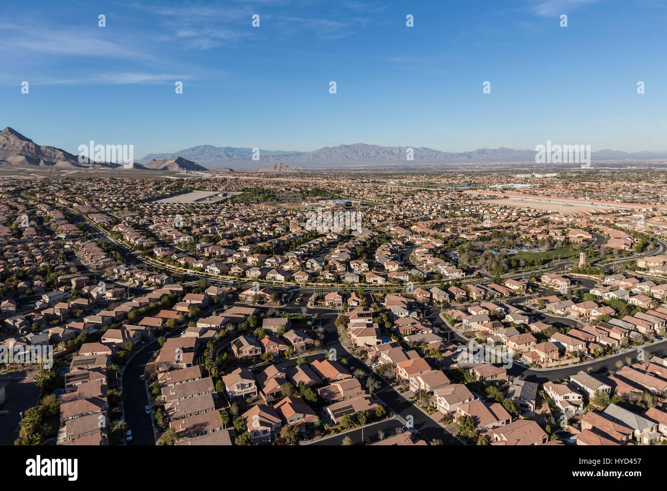 Aerial view of modern homes in the Summerlin area of Las Vegas, Nevada. Stock Photo