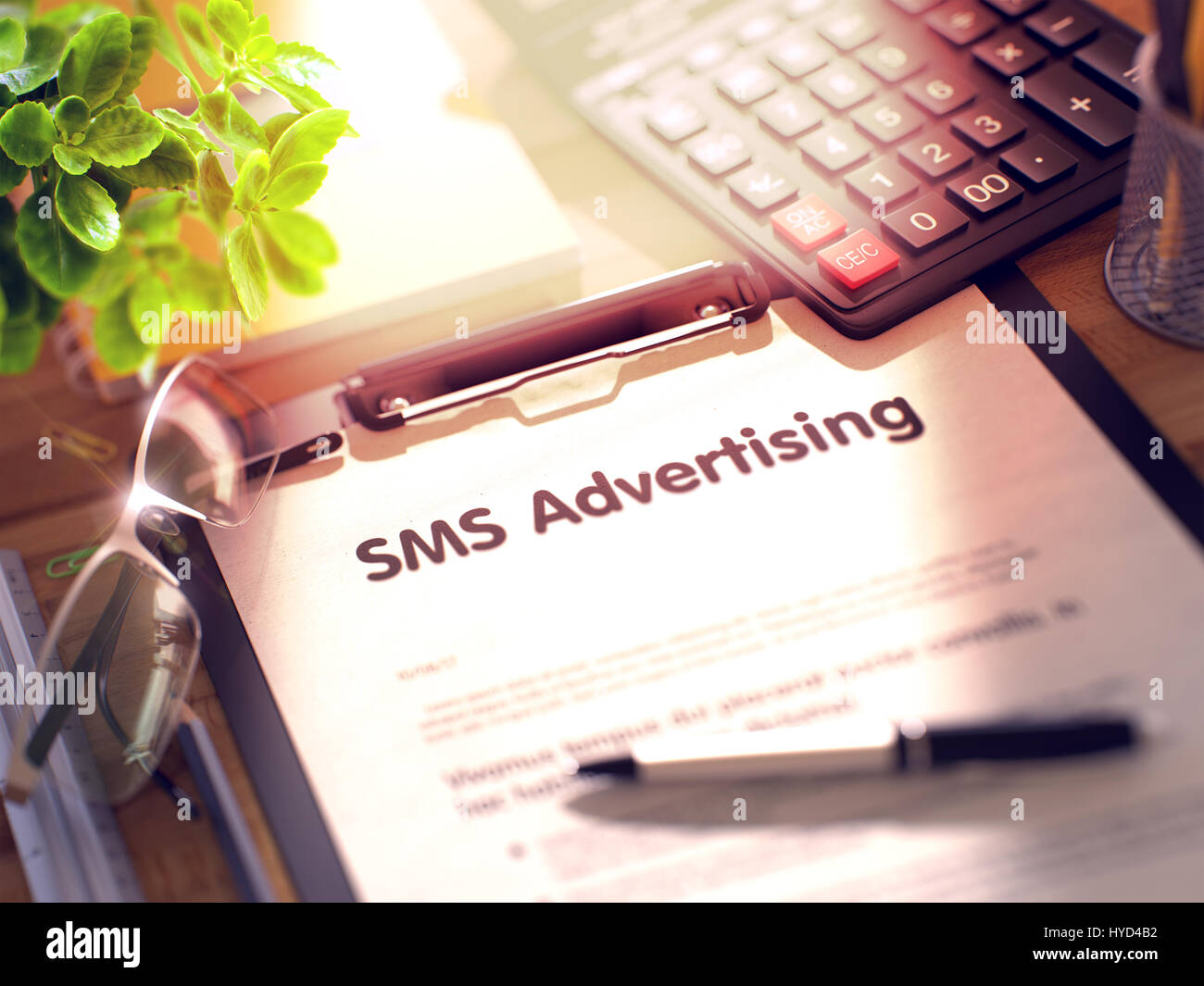 Clipboard with SMS Advertising. 3D. Stock Photo