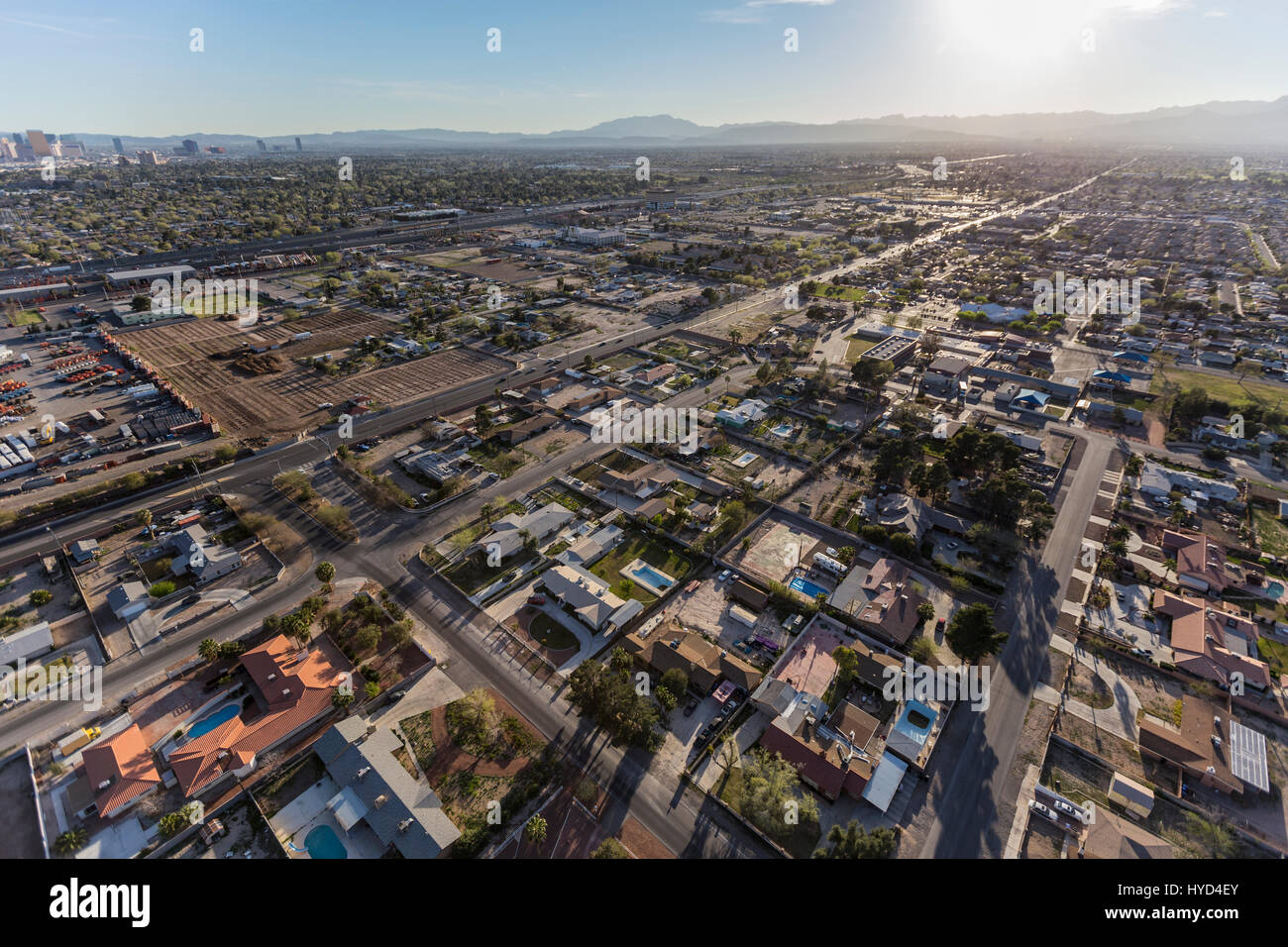 Aerial view of older residential areas north of downtown Las Vegas