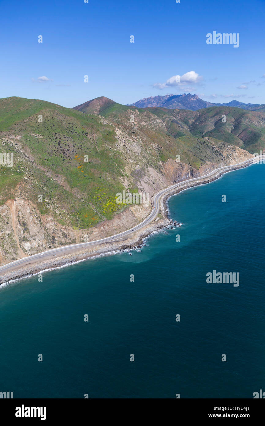 Aerial view of Pacific Coast Highway north of Malibu, California. Stock Photo
