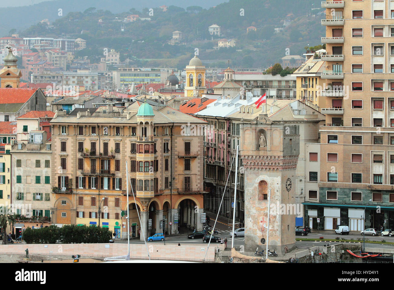 Ancient tower Guarda and city. Savona, Italy Stock Photo Alamy